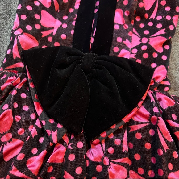 Vintage Hot Pink & Black Large Bow Mini Dress Strapless Barbie Girly Small Glam - Picture 4 of 9
